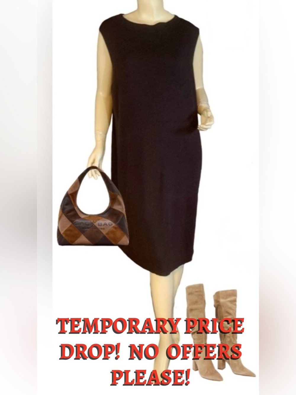 EILEEN FISHER DARK BROWN WOOL SWEATER KNIT SHIFT DRESS (XL)